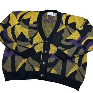 Vtg 90s INPRIVATE STUDIO Mens Geometric Pattern Cardigan Grandpacore Sweater XL